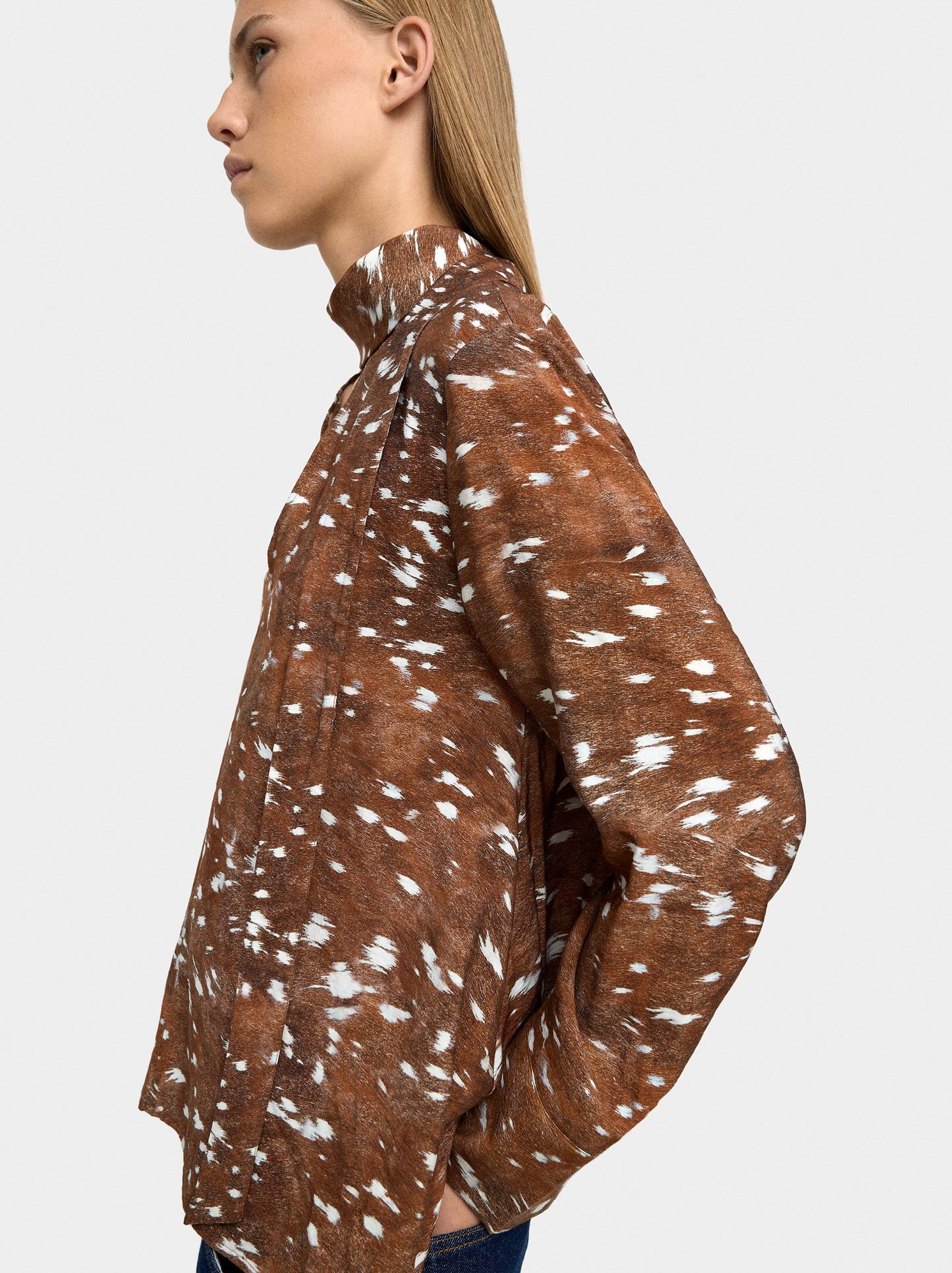 Long-Sleeve Animal Print Blouse