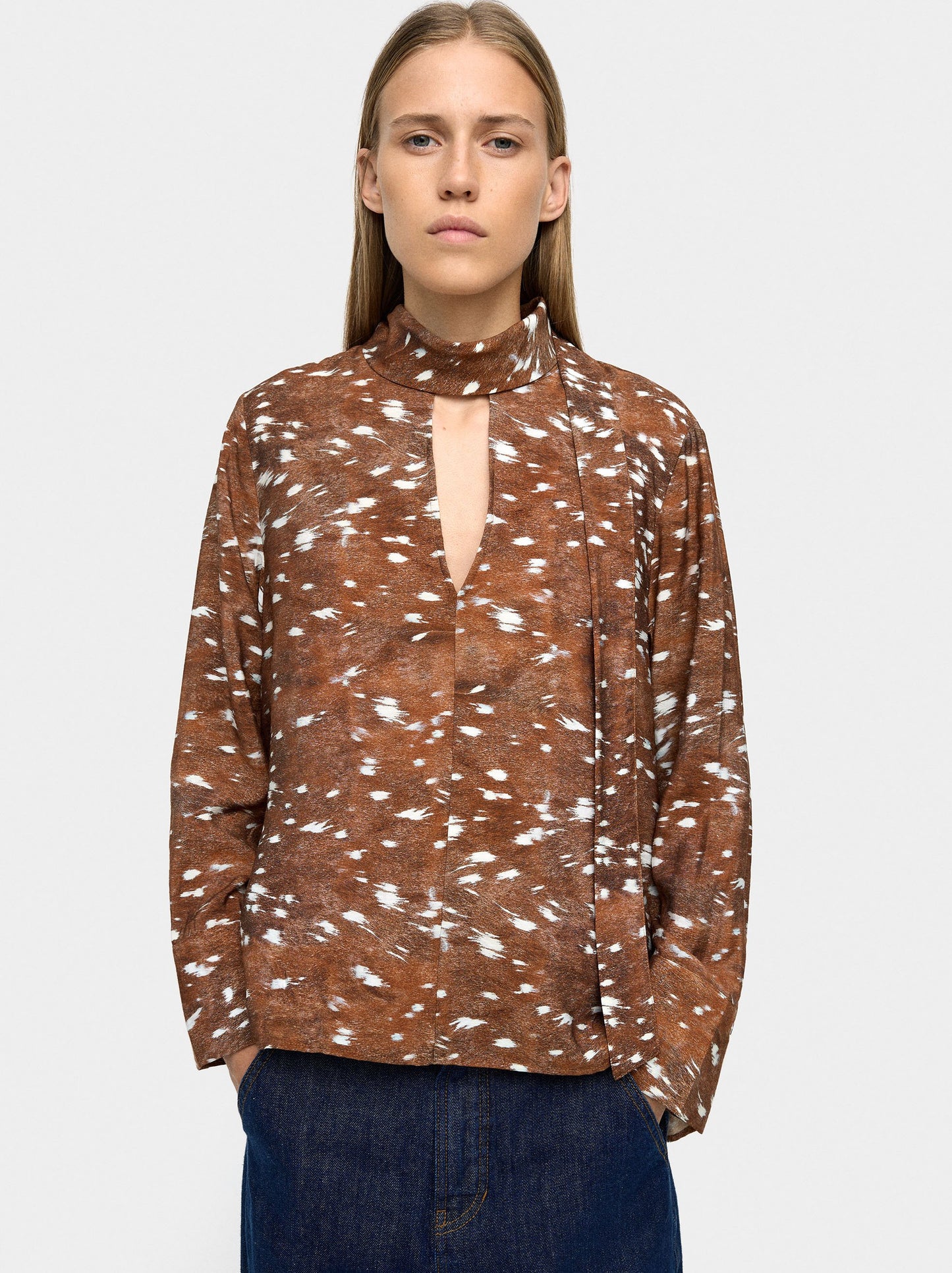 Long-Sleeve Animal Print Blouse