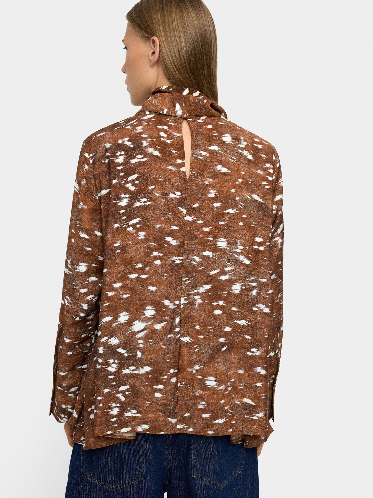 Long-Sleeve Animal Print Blouse