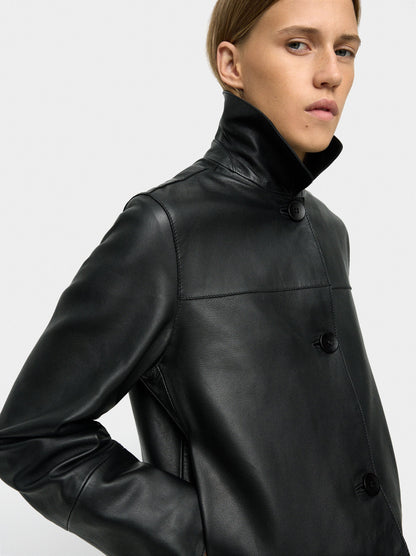 Leather Jacket With Topstitching