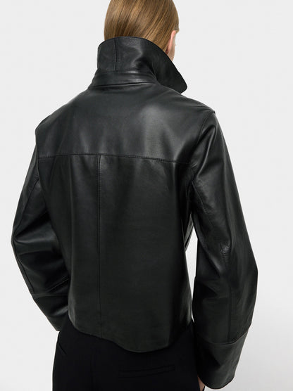 Leather Jacket With Topstitching