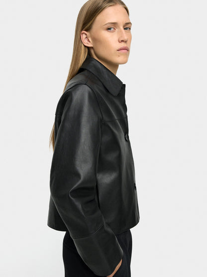 Leather Jacket With Topstitching