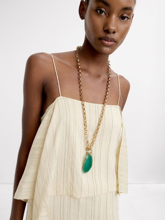 Long Necklace Of Links With Stone Pendant