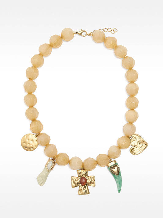 Short Necklace With Stone Effect And Pendants