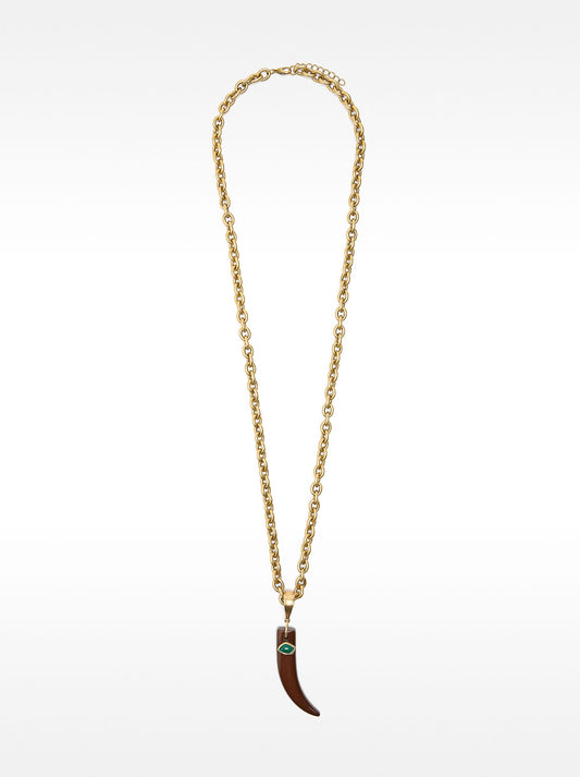 Long Necklace Of Links With Stone Pendant