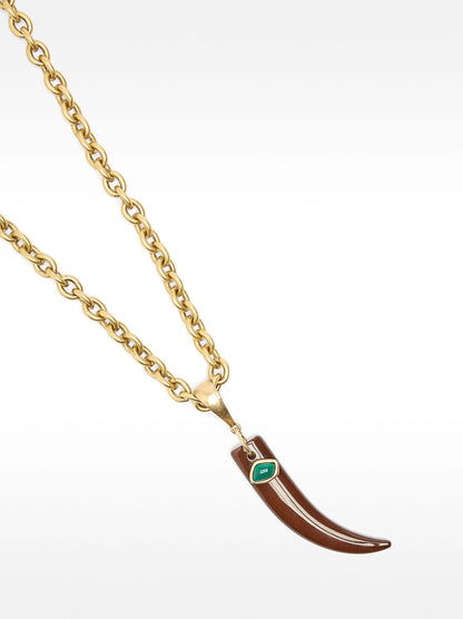 Long Necklace Of Links With Stone Pendant