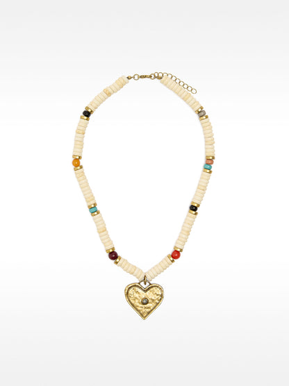 Short Necklace With Stones With Heart Pendant