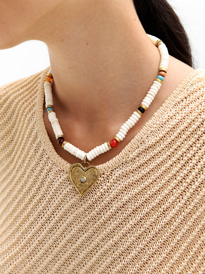 Short Necklace With Stones With Heart Pendant