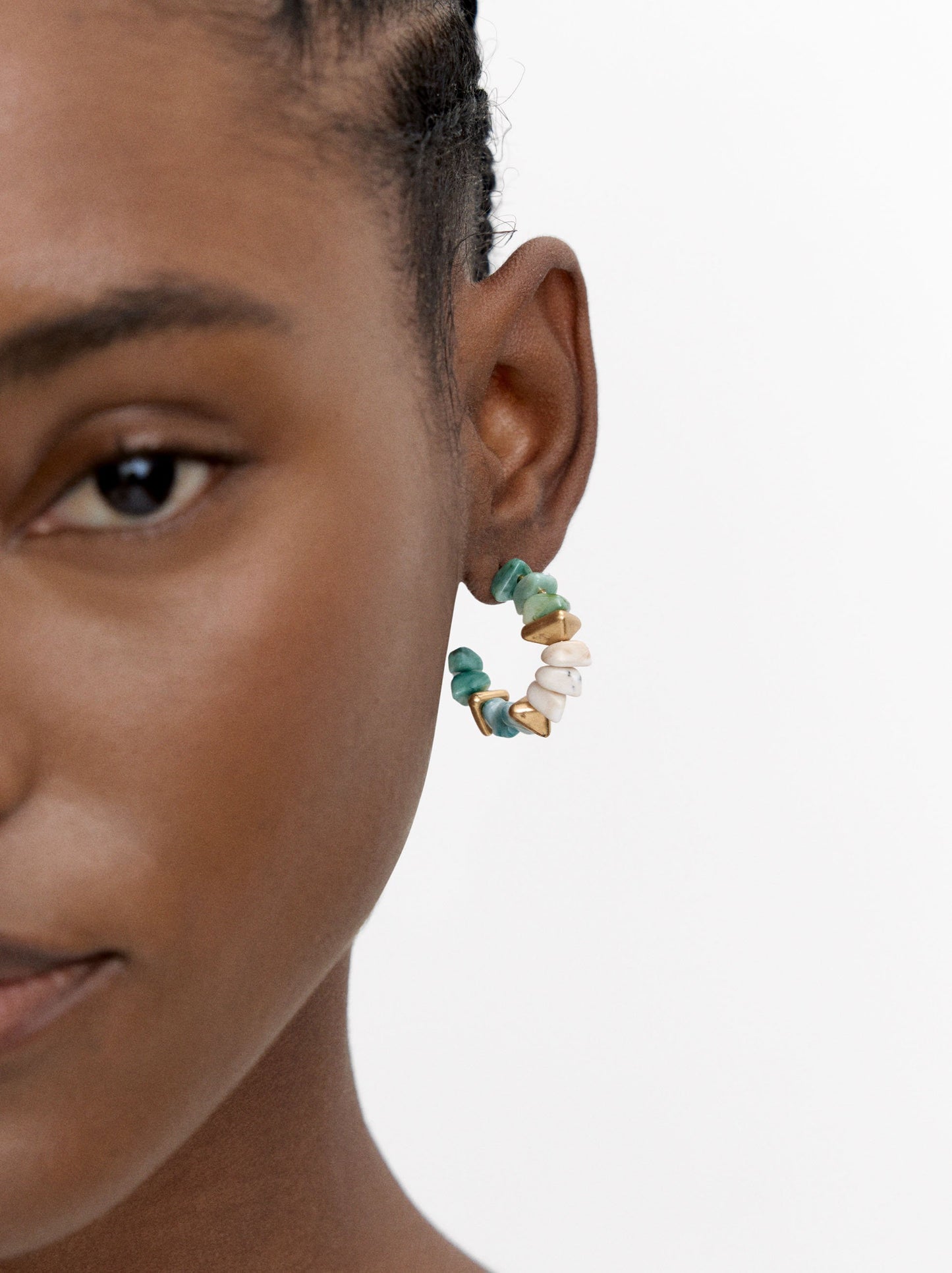 Open Hoop Earrings With Beads Stone Effect