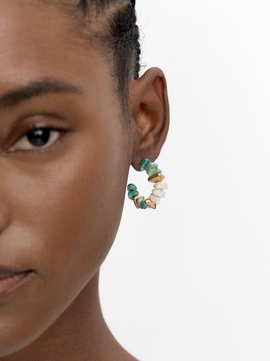 Open Hoop Earrings With Beads Stone Effect