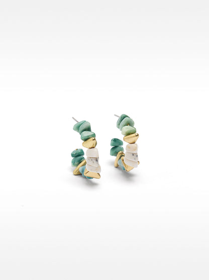 Open Hoop Earrings With Beads Stone Effect