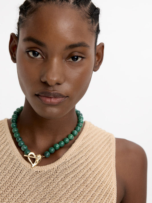Short Necklace With Stone-Effect Beads