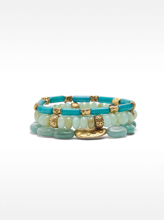 Set Of Elastic Bracelets With Stone Effect