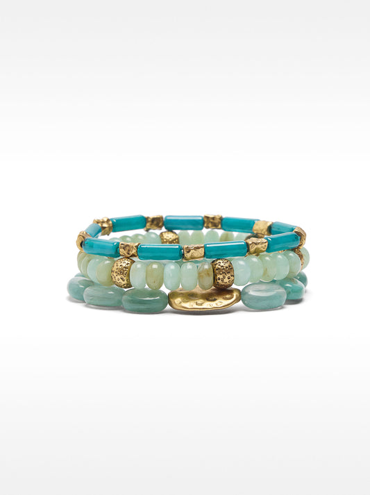 Set Of Elastic Bracelets With Stone Effect