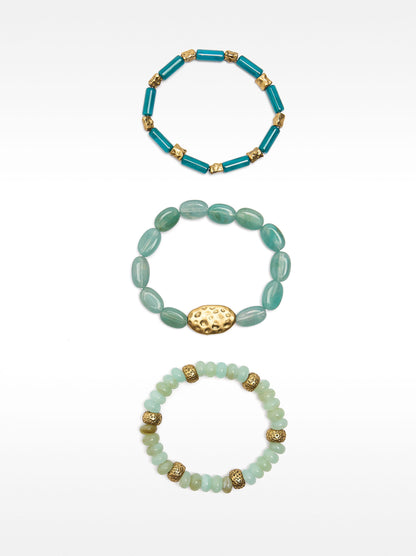 Set Of Elastic Bracelets With Stone Effect