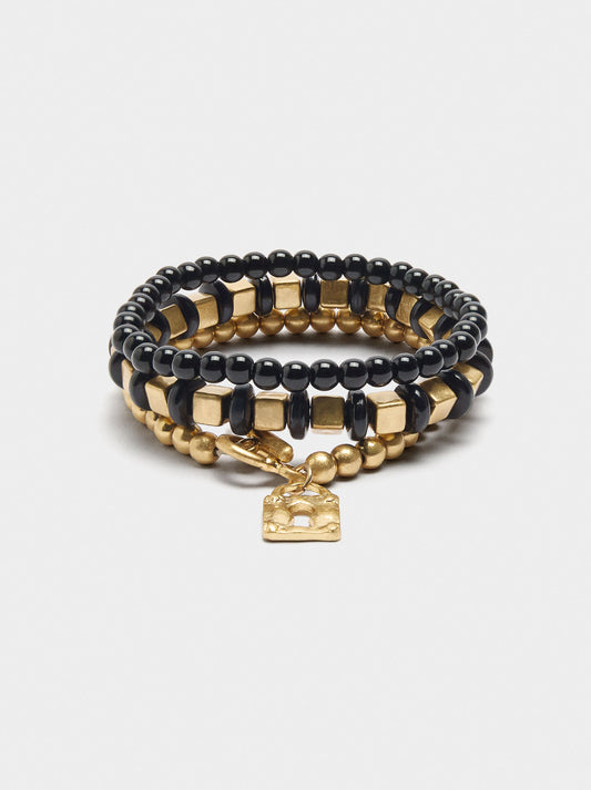 Set Of Elastic Bracelets With Beads