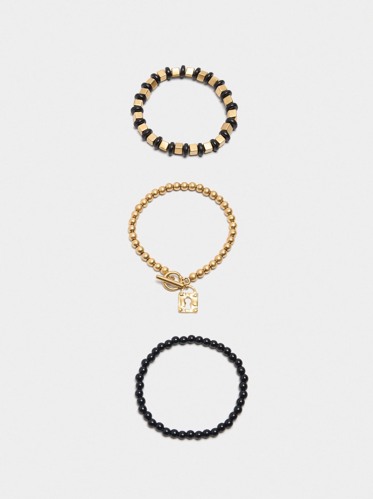 Set Of Elastic Bracelets With Beads