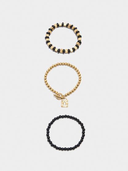 Set Of Elastic Bracelets With Beads