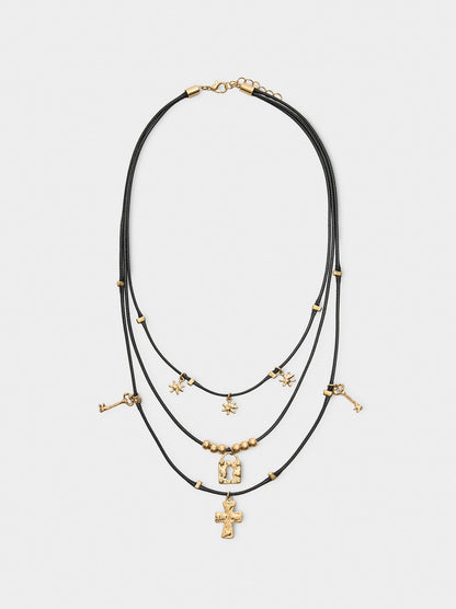 Triple Necklace With Pendants And Charms