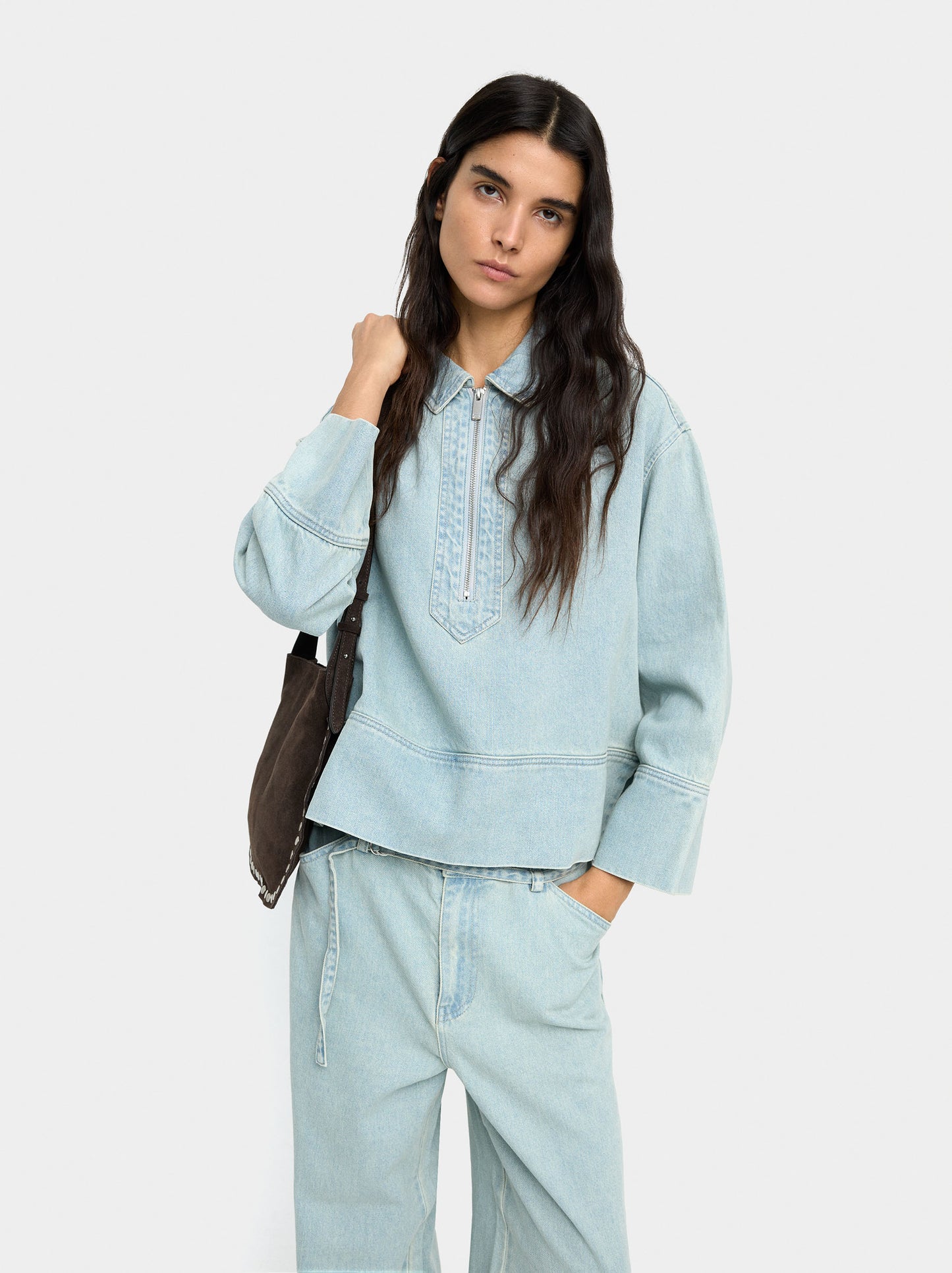 Denim Shirt With Zipper Closure