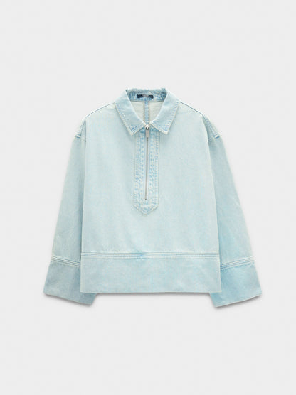 Denim Shirt With Zipper Closure