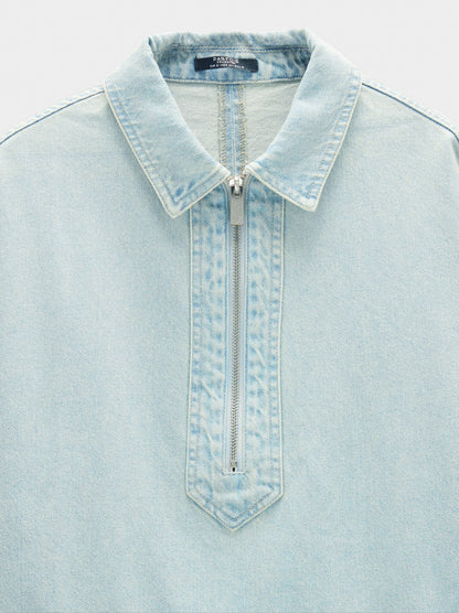 Denim Shirt With Zipper Closure