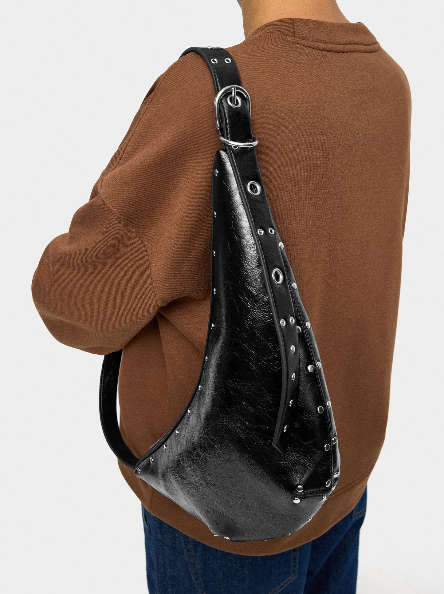 Asymmetric Shoulder Bag With Studs