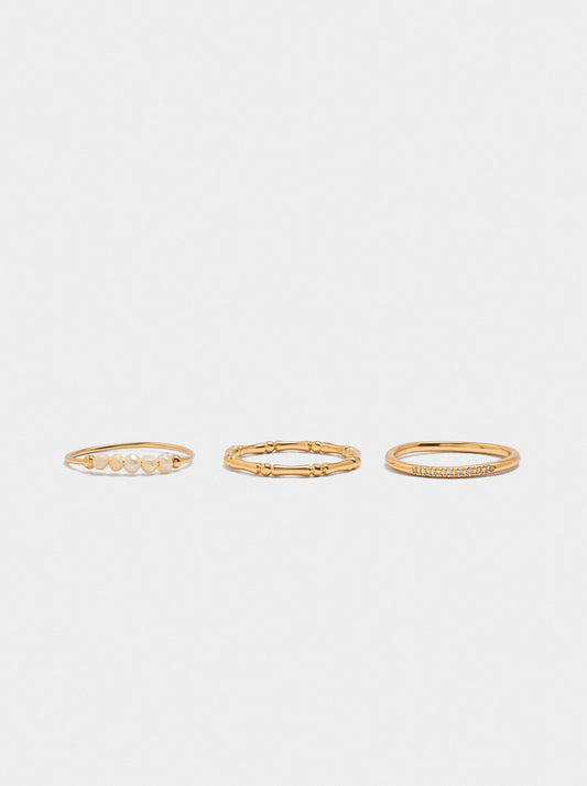 Set Of Rings With Pearls And Zirconia