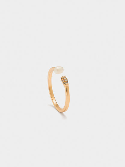 Open Ring With Pearl And Zirconia