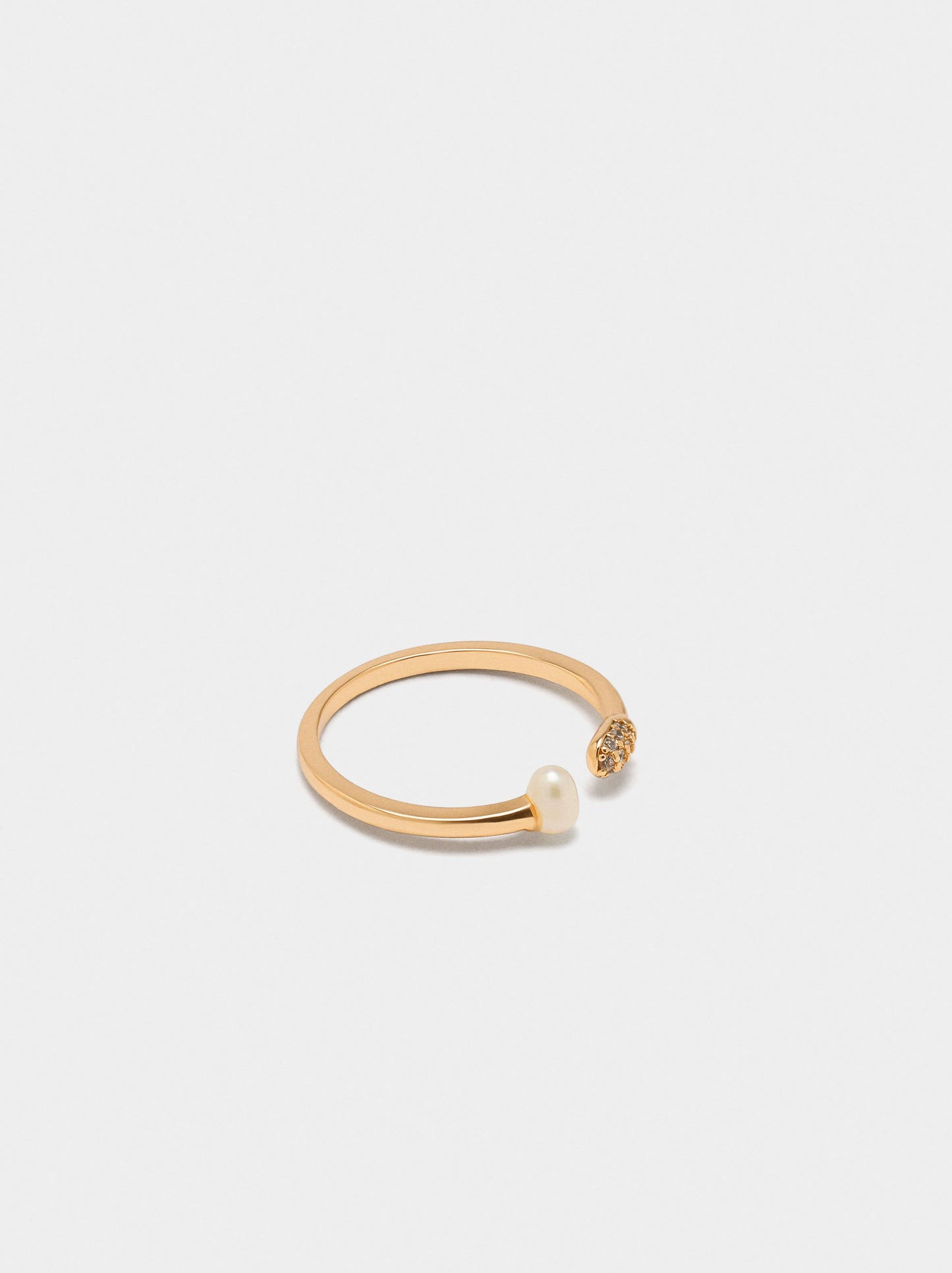 Open Ring With Pearl And Zirconia