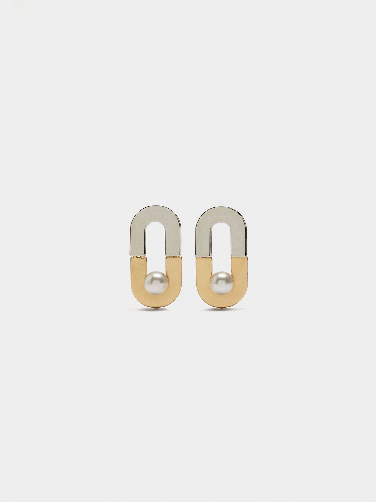 Elongated Two-Tone Hoop Earrings With Pearl