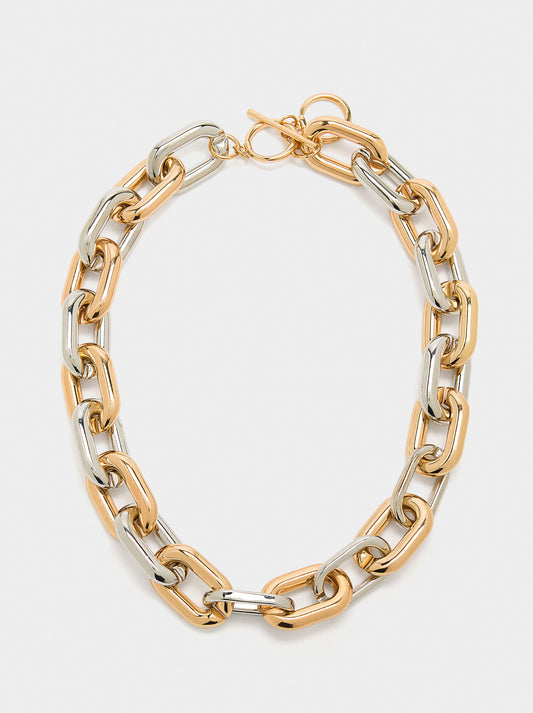 Short Necklace With Alternating Bicolor Links