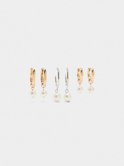 Set Of Bicolor Hoop Earrings With Pearls