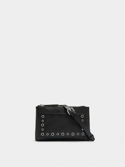 Crossbody Bag With Cracked Effect And Studs