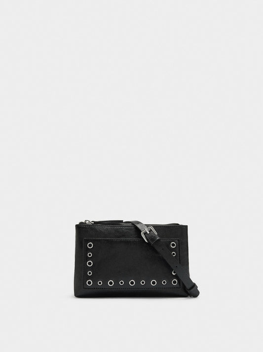Crossbody Bag With Cracked Effect And Studs