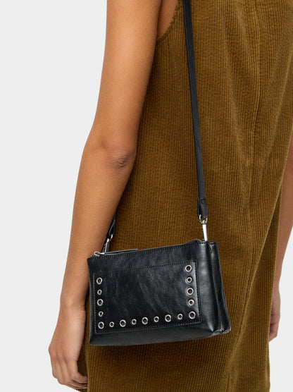 Crossbody Bag With Cracked Effect And Studs