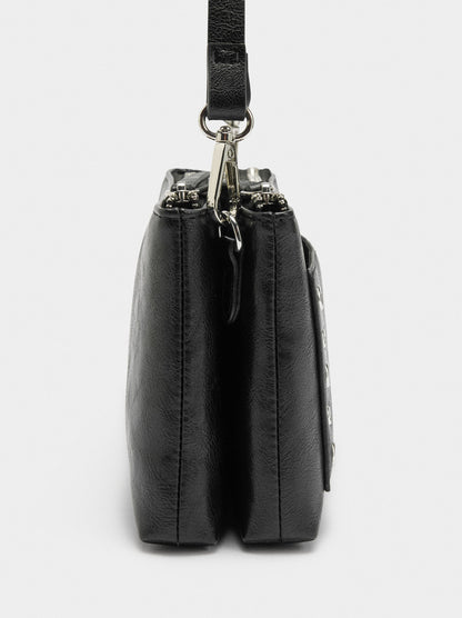 Crossbody Bag With Cracked Effect And Studs