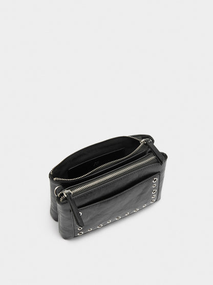 Crossbody Bag With Cracked Effect And Studs