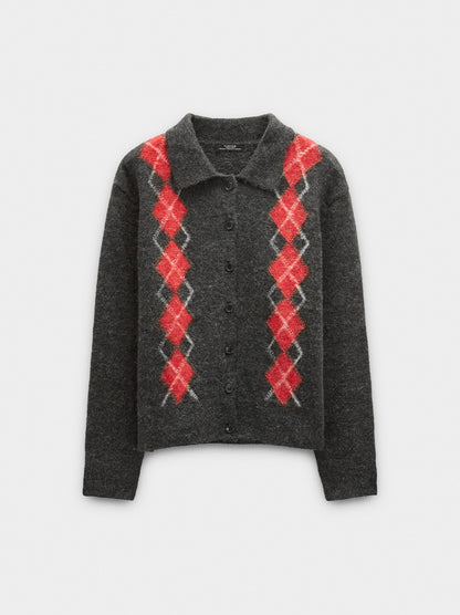 Knitted Cardigan With Argyle Pattern