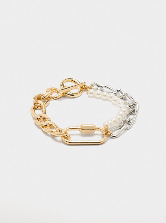 Bicolor Links Bracelet With Pearls
