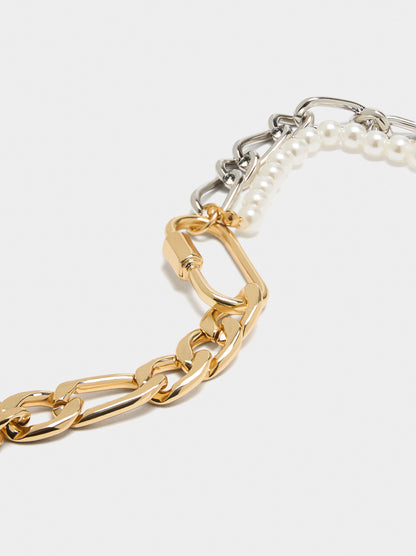Bicolor Links Bracelet With Pearls