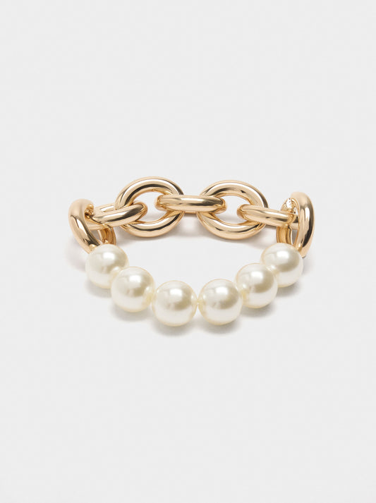 Elastic Bracelet Of Links With Pearls