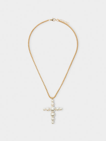 Short Necklace With Cross Pendant With Pearls