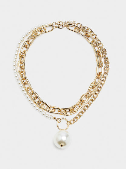 Set Of Necklaces With Links And Pearls