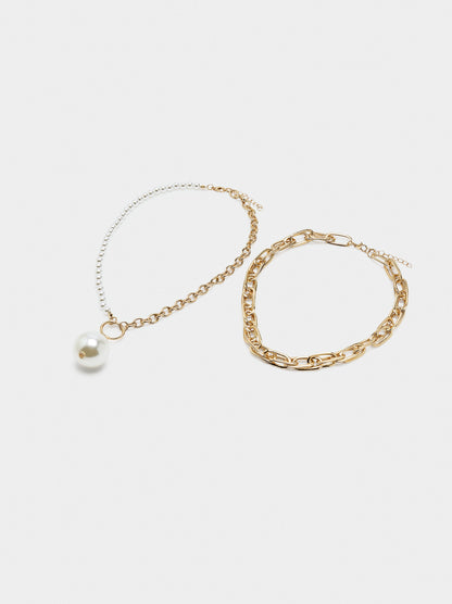 Set Of Necklaces With Links And Pearls