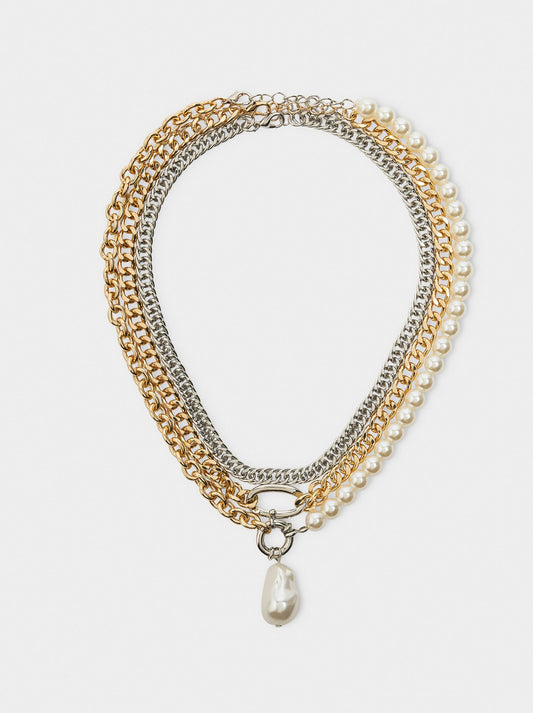 Set Of Bicolor Link Necklaces With Pearls