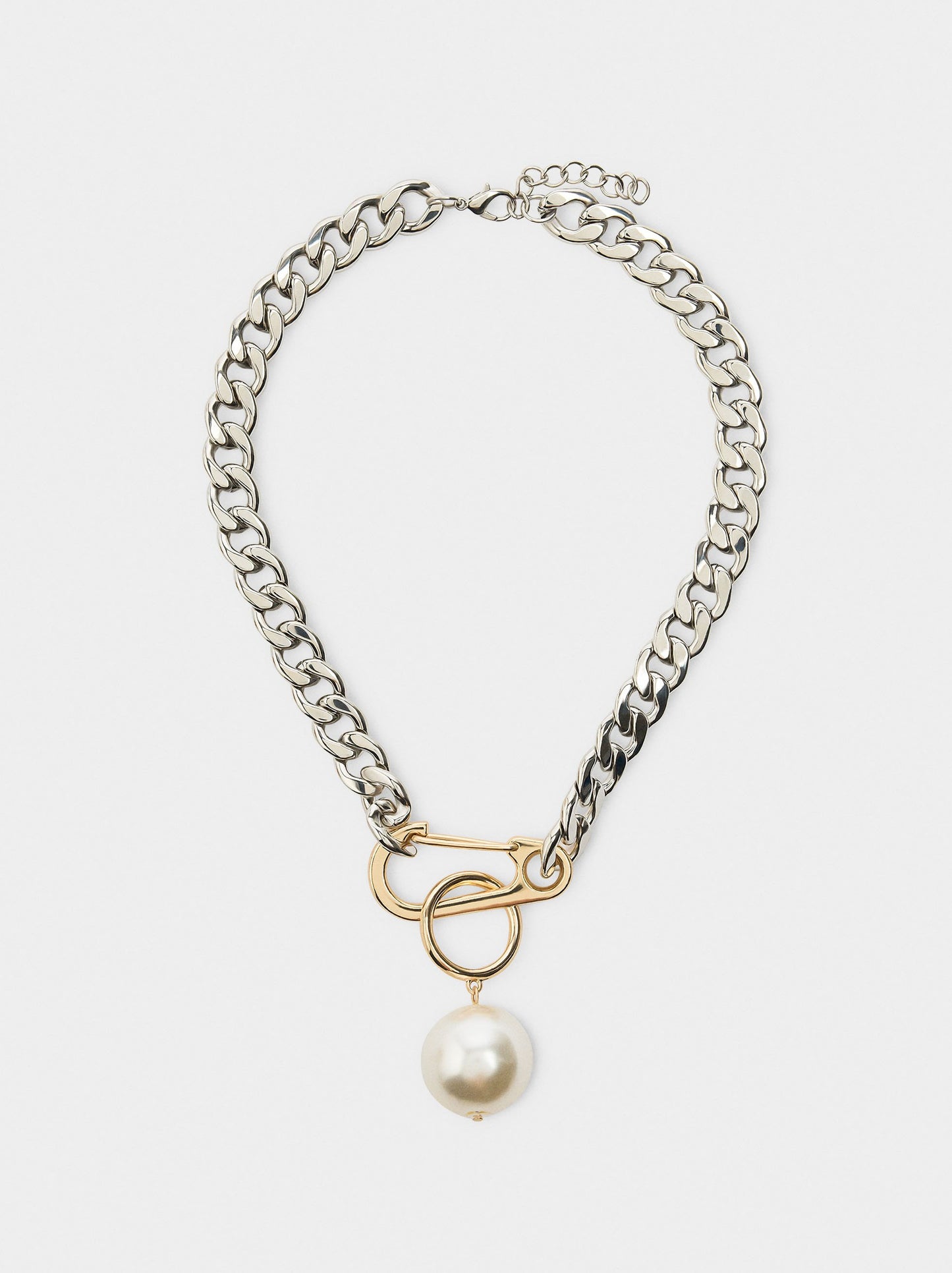 Short Bicolor Links Necklace With Pearl