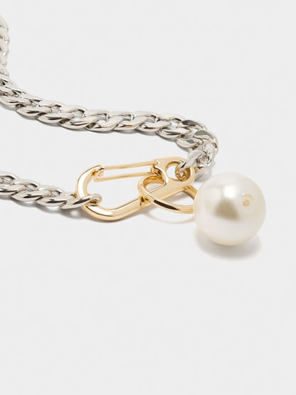 Short Bicolor Links Necklace With Pearl