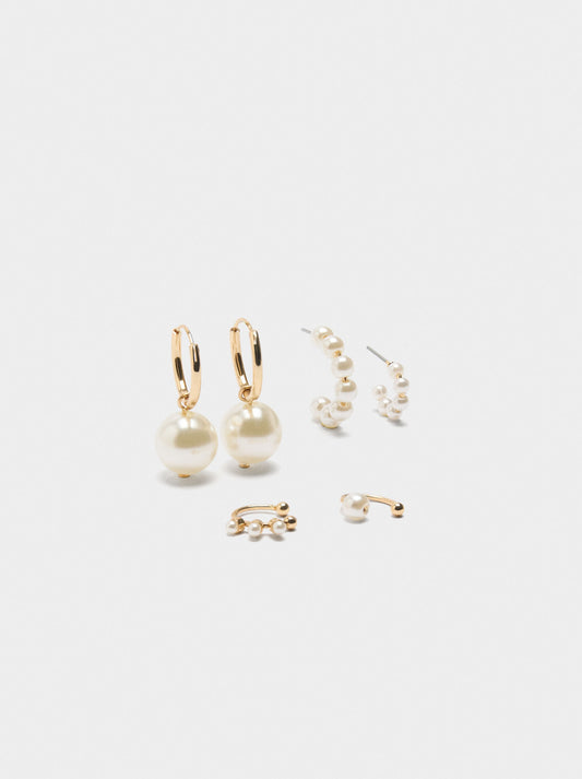 Set Of Earrings And Earjackets With Pearls