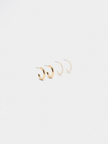 Set Of Open Hoop Earrings With Pearls